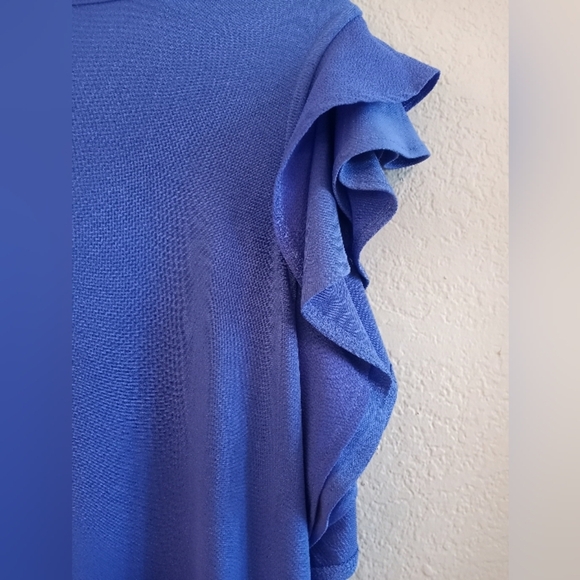 Micheal Kors Ruffle Flutter Sleeve Nautical Blue w Sheer Darker Cobalt Contrast - Picture 8 of 8